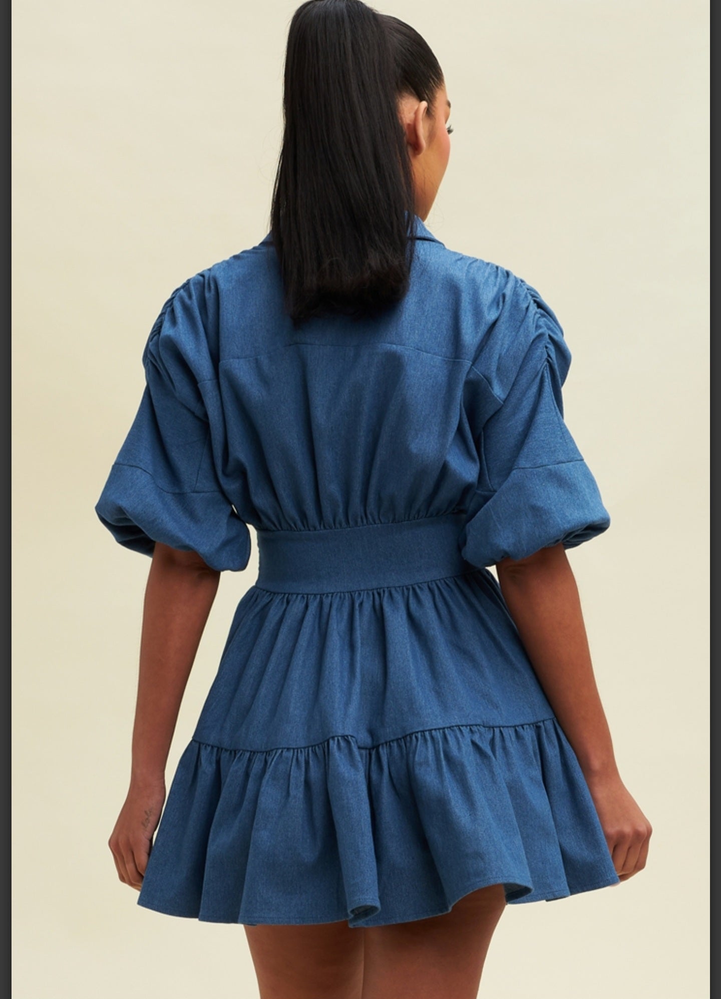 Denim puff sleeve dress