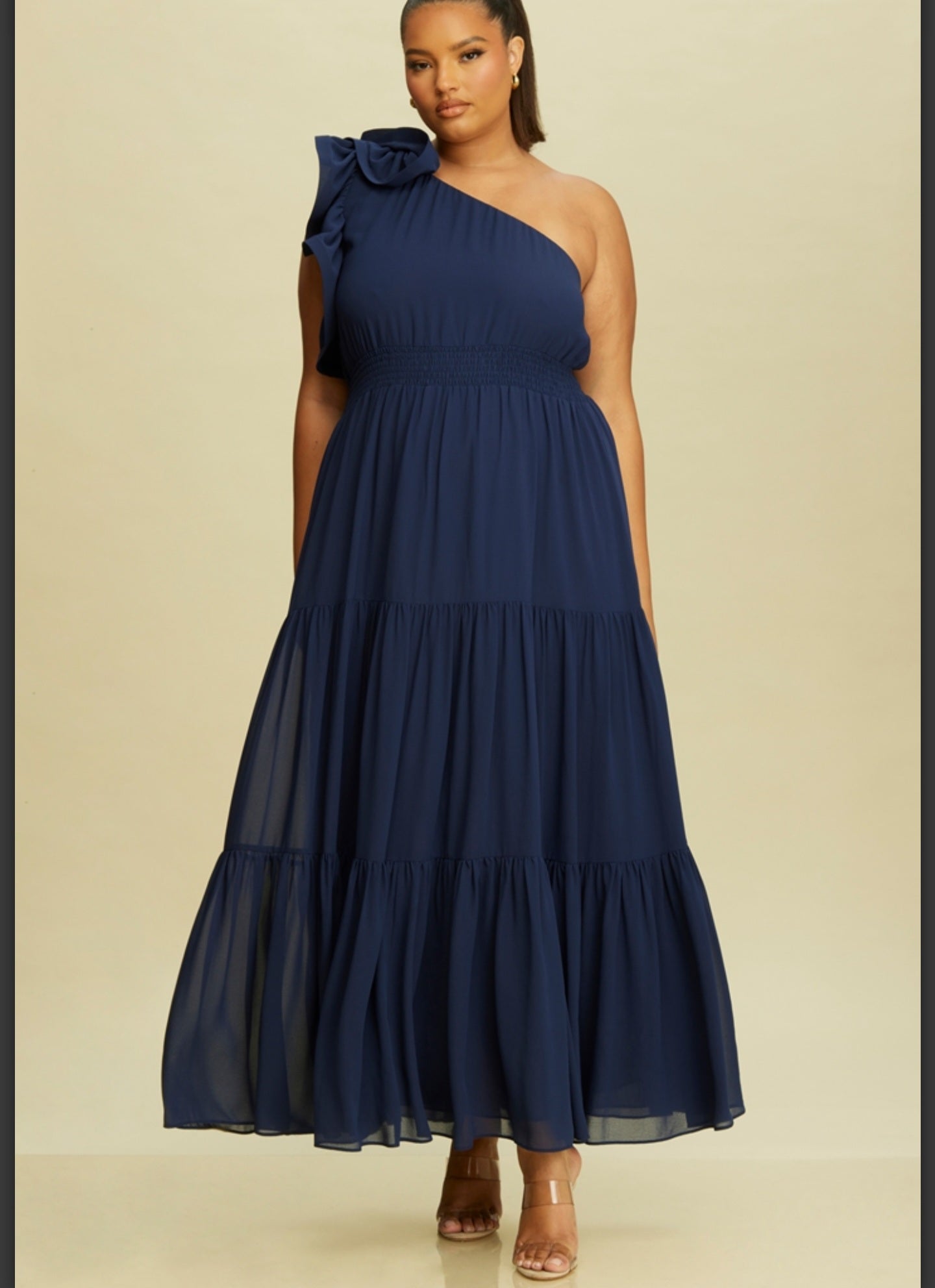 Plus ruffle one shoulder dress