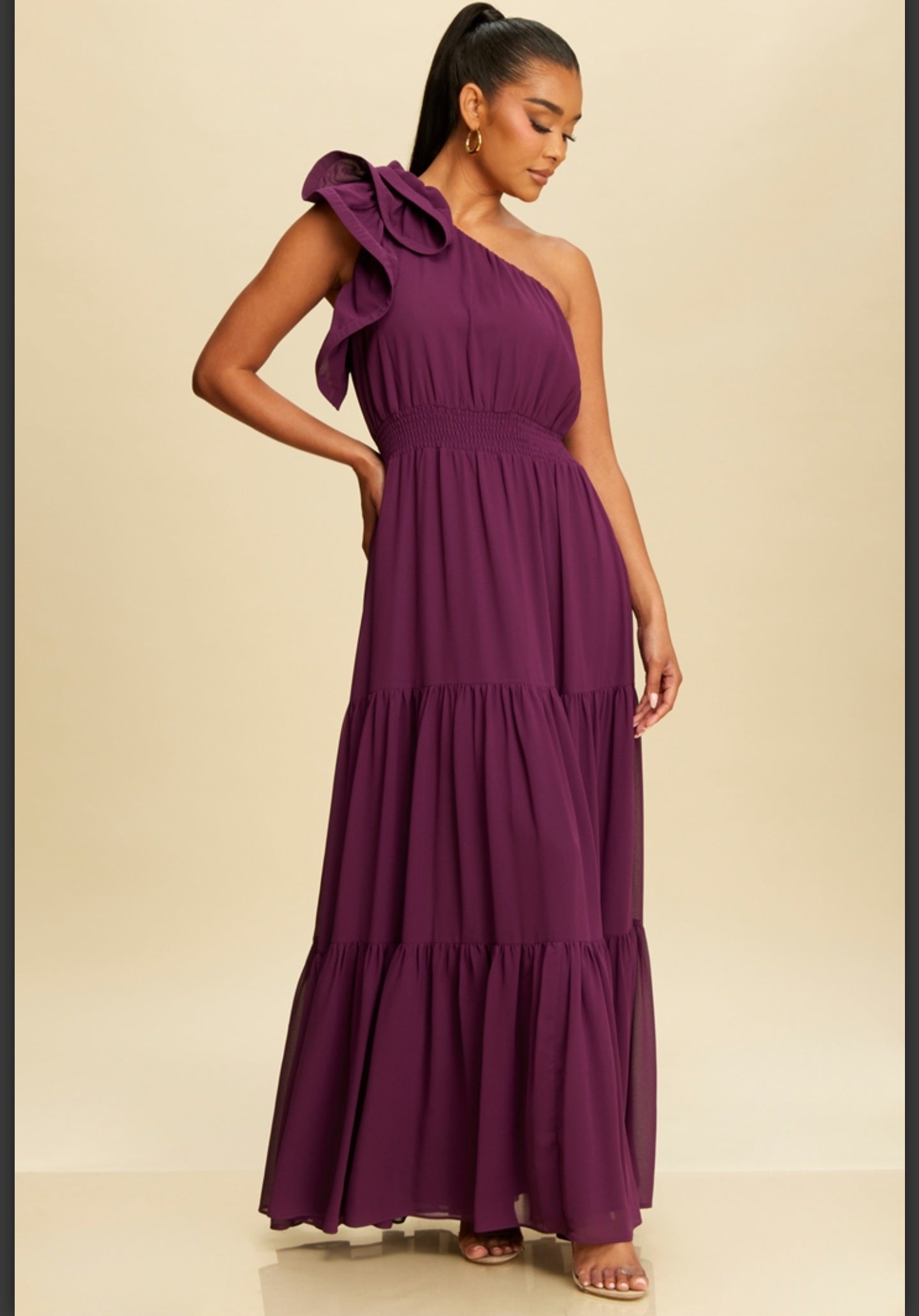Ruffled one shoulder dress