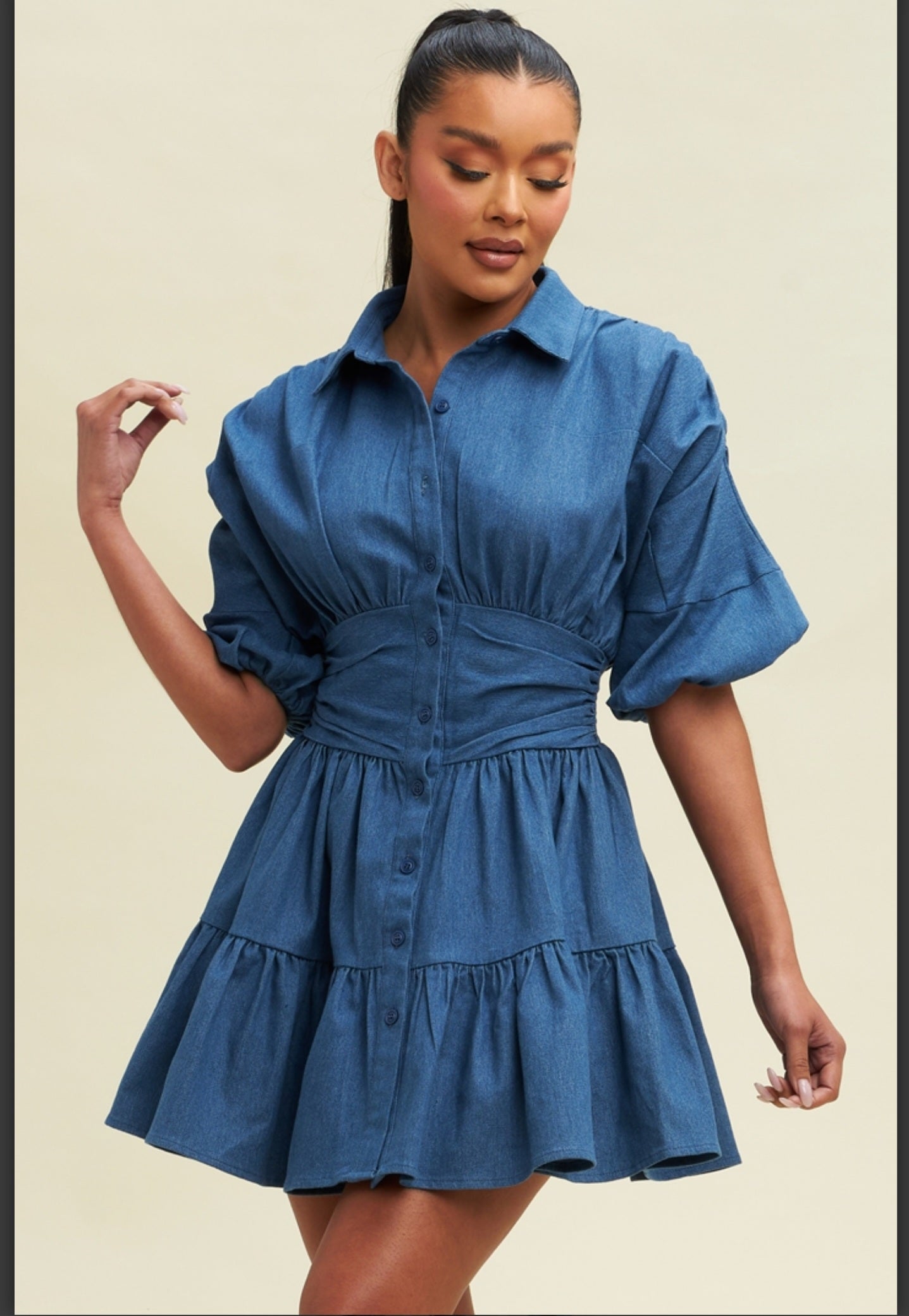Denim puff sleeve dress CLASSIC TIMELINE Denim puff sleeve dress CLASSIC TIMELINE