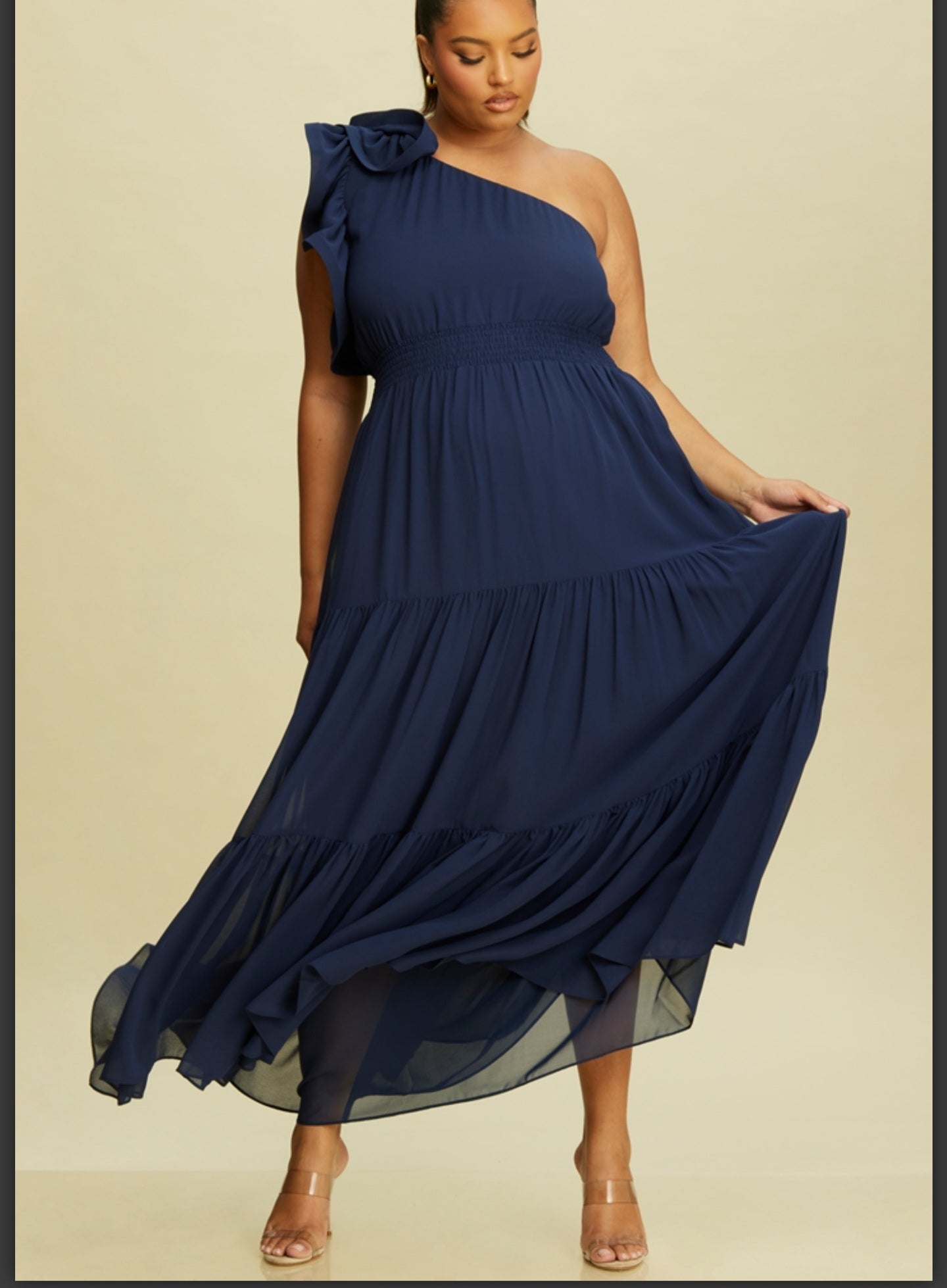 Plus ruffle one shoulder dress