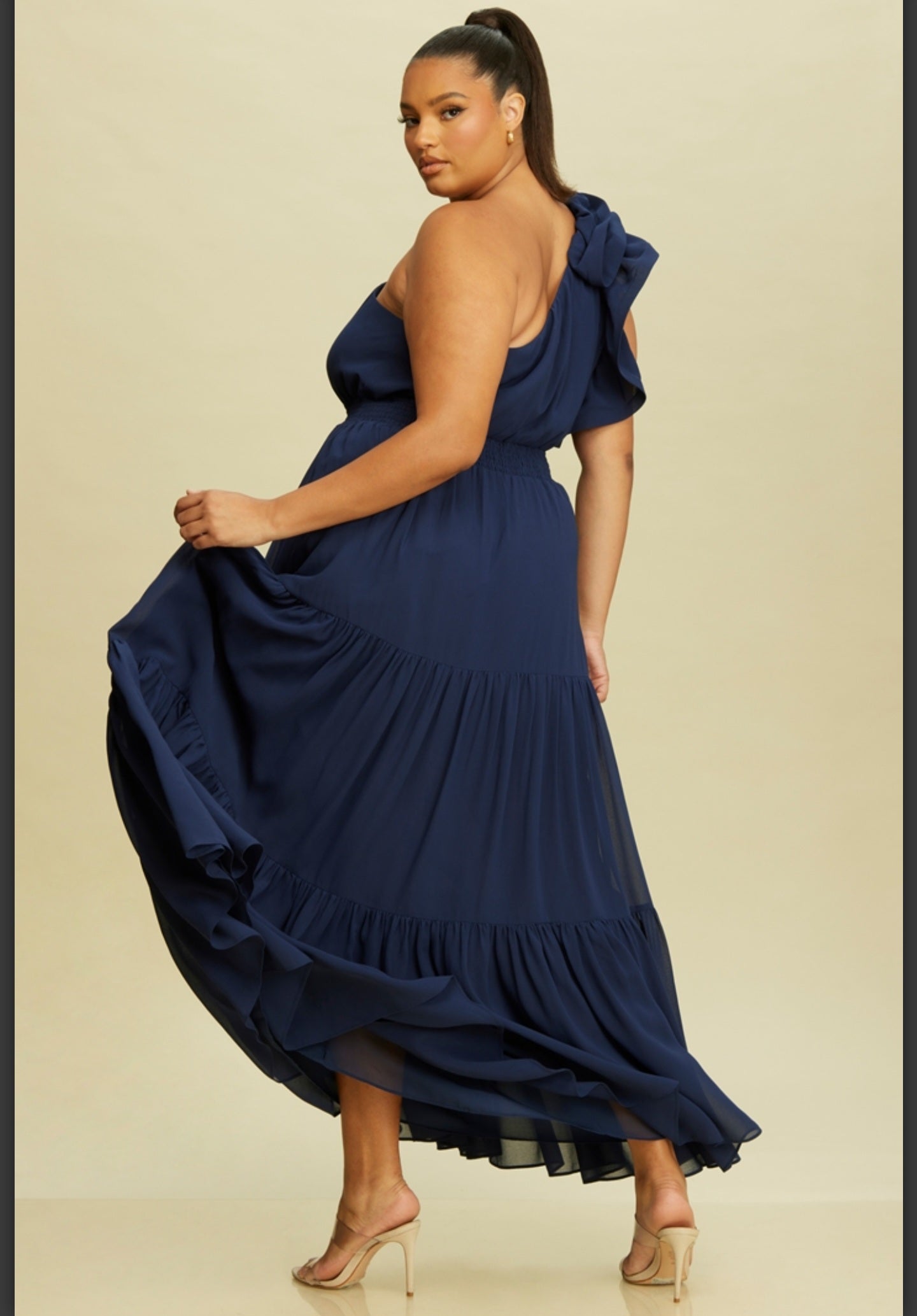 Plus ruffle one shoulder dress